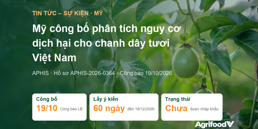 Mỹ công bố phân tích nguy cơ dịch hại cho chanh dây tươi Việt Nam, lấy ý kiến đến 18/12/2026