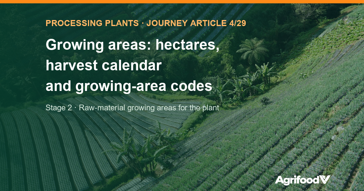 Raw-material growing areas: area, harvest calendar and growing-area codes